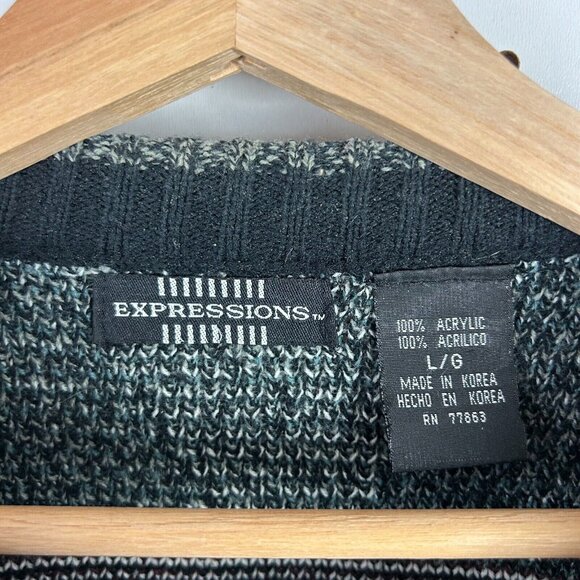 Expressions Abstract Aztec Knit‎ Sweater Large Black Multicolor Chunky Cosby 90s - Picture 6 of 7